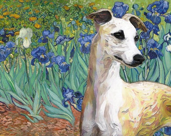 Whippet Mom Dad Gift - Van Gogh Irises Dog Art Canvas Print and Mug by Nobility Dogs