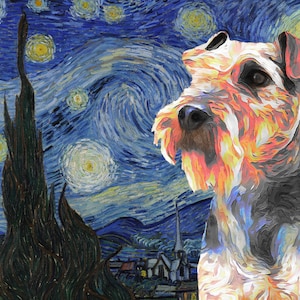 Welshie Welsh Terrier Art CANVAS Starry Night Van Gogh Customized Welsh Terrier Print and Mug Personalized Dog Portrait Mom & Dad gifts