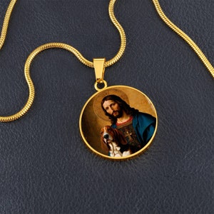 Basset Hound and Jesus Christ Necklace, Dog Pendant, Engrave Option, Custom Renaissance Dog, Personalized Memorial Jewelry image 3