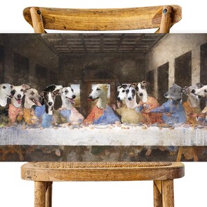 Retrato real personalizado de perro Whippet de la Última Cena, Retratos de perros reales, Retrato real personalizado de mascota, Arte canino regio imagen 12