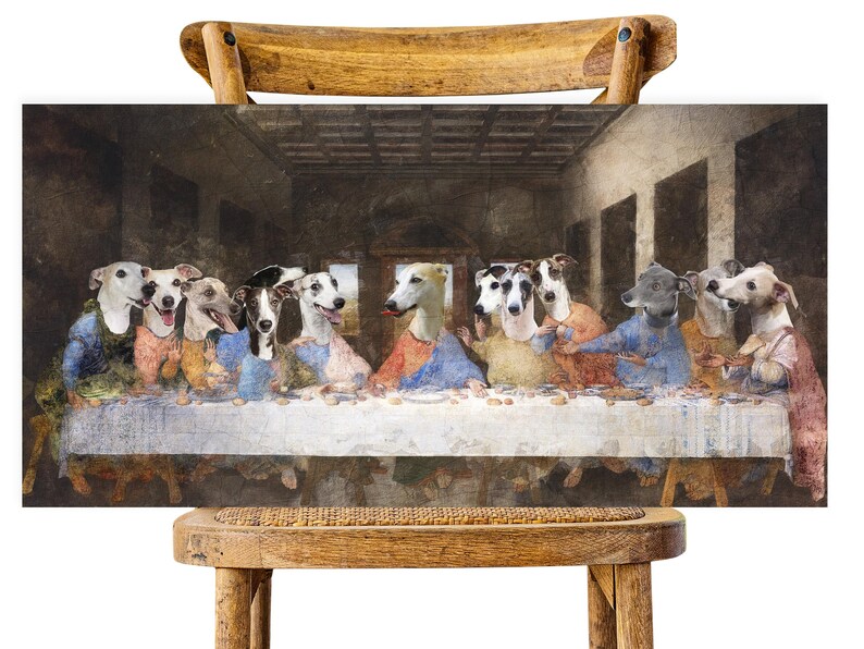 Retrato real personalizado de perro Whippet de la Última Cena, Retratos de perros reales, Retrato real personalizado de mascota, Arte canino regio imagen 12