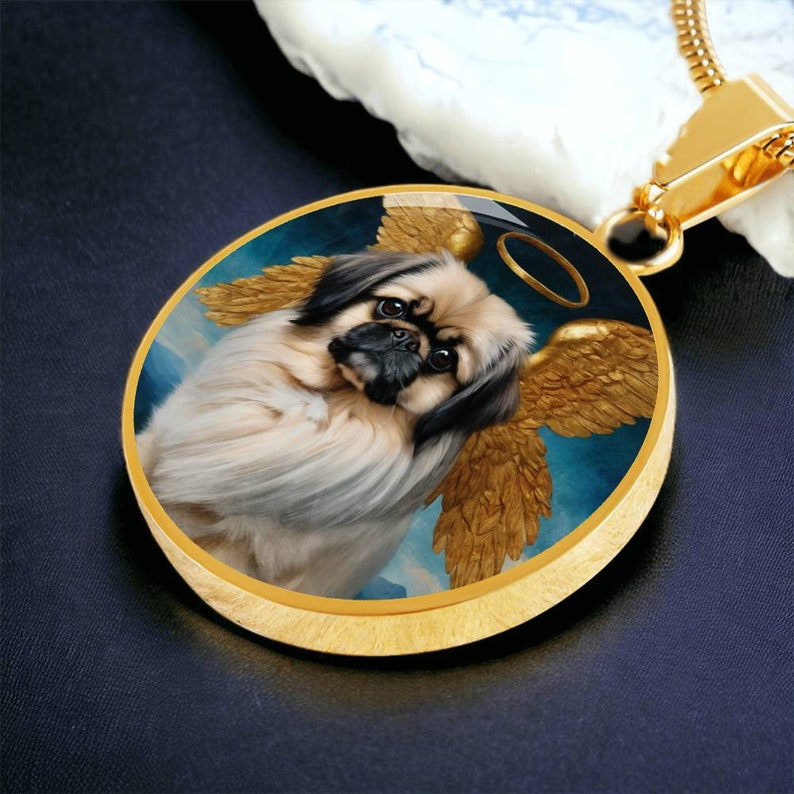 Pekingese Angel Necklace, Pekingese Dog Pendant with Engraving Option, Renaissance Dog Gifts, Custom Dog Memorial Jewelry image 4
