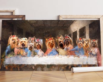 Yorkshire Terrier Last Supper Canvas Art: Renaissance Dog Mom Gift, Personalized Pet Portrait