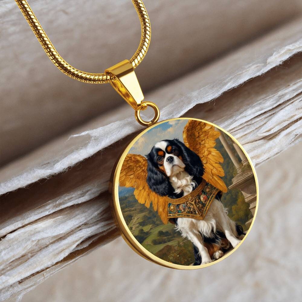 Tri Color Cavalier King Charles Spaniel Necklace Angel Personalized with Engrave Option Renaissance Dog Dog Pendant Dog Memorial