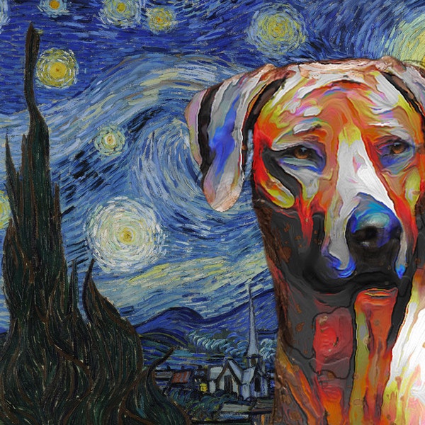 Rhodesian Ridgeback Art CANVAS Starry Night Customized print Rhodesian Ridgeback CANVAS and Mug Personalized Dog Portrait Mom & Dad gifts