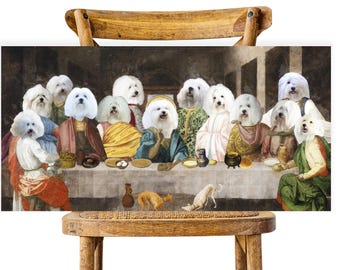Coton de Tulear Dog Last Supper Art: Renaissance Masterpiece Print, Personalized Pet Portrait