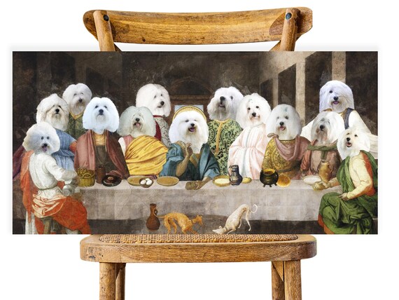 Coton de Tulear Dog Last Supper Art: Renaissance Masterpiece Print, Personalized Pet Portrait
