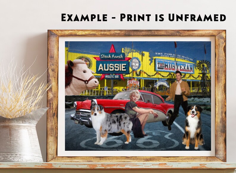 Australian Shepherd Route 66 Vintage Print Classic Hollywood Company CANVAS Art original Aussie Dog gifts