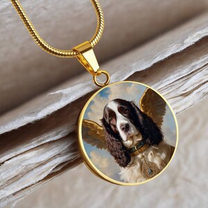 English Springer Spaniel Angel Necklace, Personalized with Engrave Option, Renaissance Dog, Dog Pendant, Custom Dog Memorial Jewelry