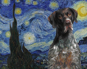 German Shorthaired Pointer Art: Starry Night Dog Portrait Canvas