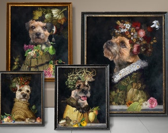 Four Seasons Border Terrier Art, Border Terrier Dog Gifts, Winter, Spring, Summer, Autumn, Arcimboldo, Renaissance Dog Mom & Dad gifts