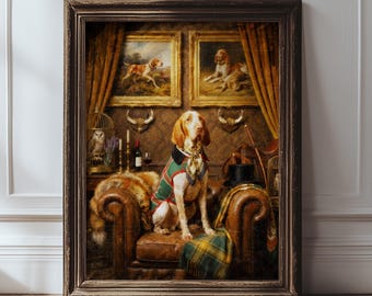 Arte mural deportivo vintage, retrato personalizado de Bracco Italiano, pintura de mascota de Moody Library sobre lienzo.