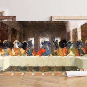 Kerry Blue Terrier Last Supper Art by Leonardo Da Vinci, Terrier Dog Gallery Wrap, Renaissance Masterpiece Nobility Dog Mom & Dad gifts