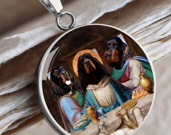 Gordon Setter Last Supper Personalized Jewelry Pendant, Setter Dog Necklace and Chain, Renaissance gifts for dog mom