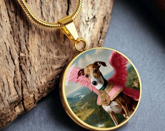 Italian Greyhound Angel Necklace, Iggy Dog Pendant with Engraving Option, Renaissance Dog Gifts, Custom Dog Jewelry