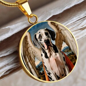 Harlequin Great Dane Jewelry, Personalized Dog Angel Necklace, Great Dane Dog Angel Gifts, Engrave Option, Renaissance Dog Memorial Pendant