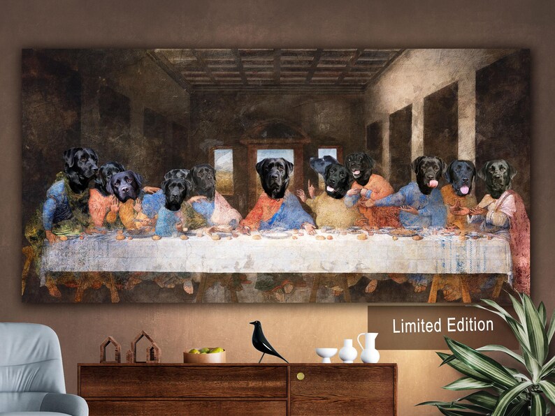 Black Labrador Last Supper Art: Renaissance Dog Canvas Print (Limited Edition), Personalized Pet Portrait image 1