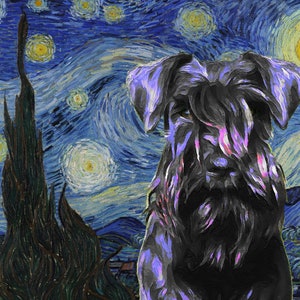 Black Miniature Schnauzer Art CANVAS Starry Night Van Gogh Customized print Miniature Schnauzer Personalized Dog Portrait Mom & Dad gifts