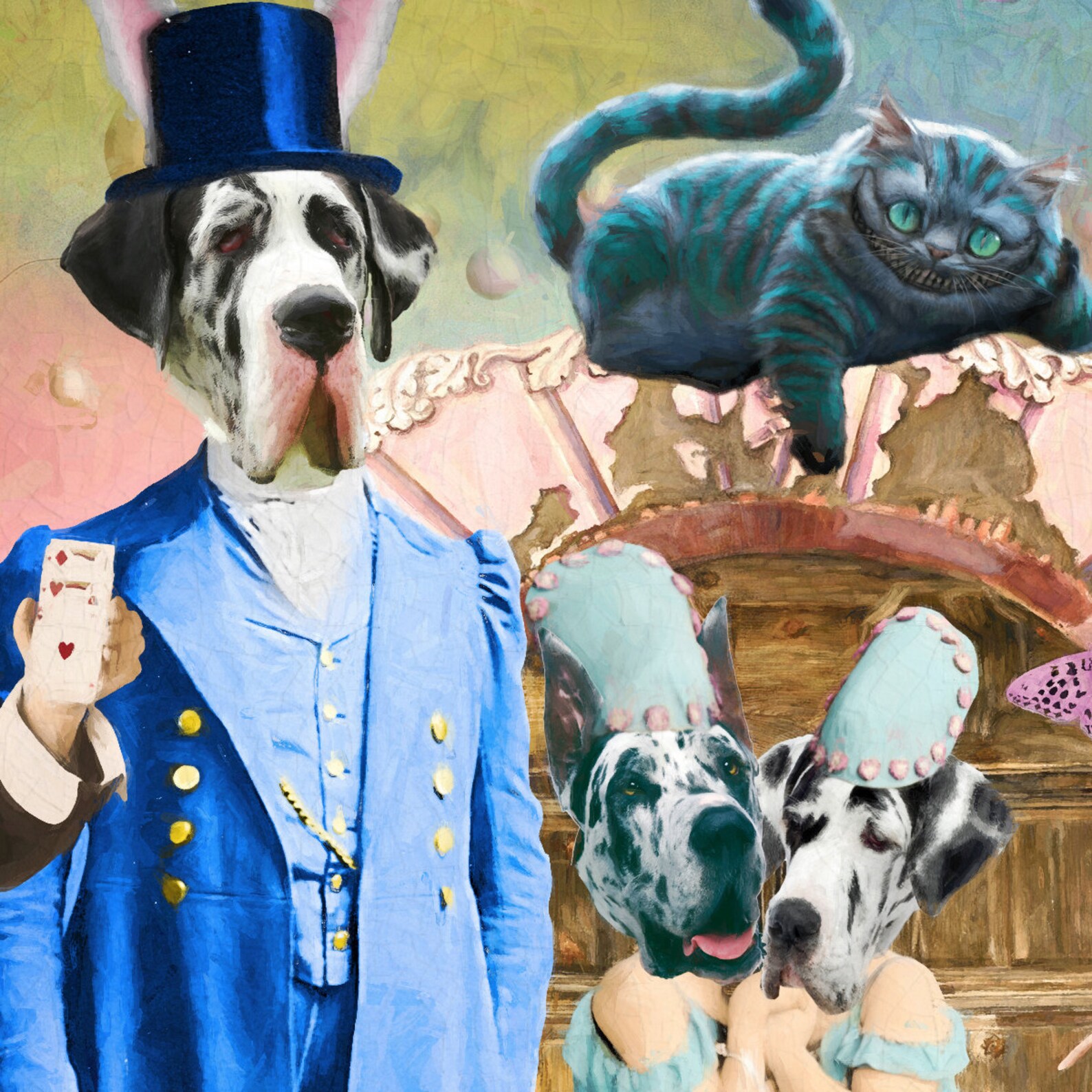 Chien Balai Alice Au Pays Des Merveilles Harlequin Great Dane Art Alice au pays des merveilles | Etsy
