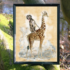 Blue Merle Great dane op giraf - vintage canvas kunst print canvas fine art mok kussen draagtas - perfecte cadeaus voor hond moeder vader