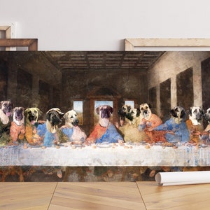 Anatolian Shepherd Kangal Dog Art Last Supper, Leonardo Da Vinci Canvas Gallery Wrap, Renaissance Painting, Dog Mom & Dad gifts