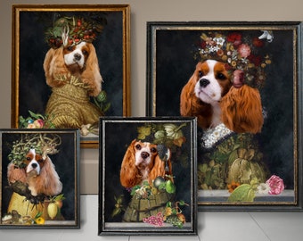 Bleinheim Cavalier King Charles Spaniel Four Seasons Art, Winter, Spring, Summer, Autumn, Arcimboldo, Renaissance Dog Mom & Dad gifts