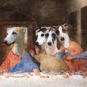 Retrato real personalizado de perro Whippet de la Última Cena, Retratos de perros reales, Retrato real personalizado de mascota, Arte canino regio imagen 8