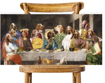 Bracco Italiano Last Supper Altered Art, LIMITED EDITION Canvas Gallery Wrap, Renaissance Masterpiece Famous Print, Dog Mom & Dad gifts