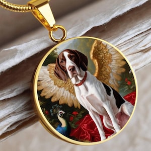 Collar de ángel de pointer inglés, regalo de pointer, personalizado con su perro, opción de grabado, colgante conmemorativo de perro renacentista