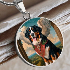 Bernese Mountain Dog Angel Pendant, Berner Dog Renaissance Necklace, Engrave Option, Personalized Pendant, Renaissance Dog Memorial Jewelry