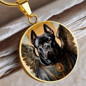 Black Cane Corso Necklace, Personalized with Your Dog Angel, Italian Mastiff Gift, Engrave Option, Renaissance Dog Memorial Pendant