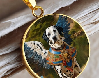 Collier ange chien dalmatien, personnalisé avec option de gravure, cadeaux chien ange, pendentif ange chien dalmatien, bijoux commémoratifs chien personnalisés