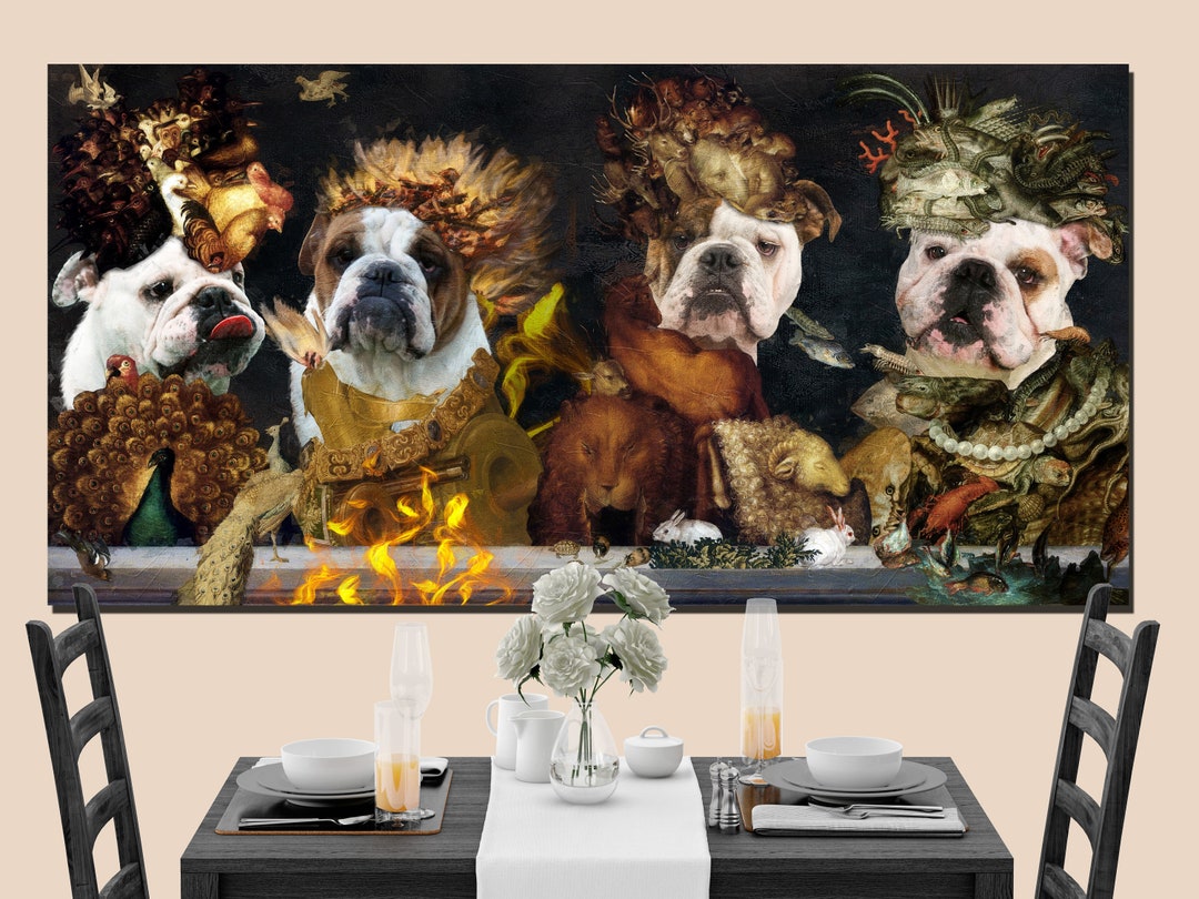 Bulldog Gifts, English Bulldog Decor Art, Fire, Water, Earth, Air, Four