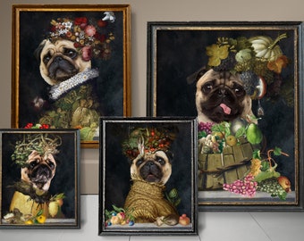 Four Seasons Pug Art,Pug gift, Winter, Spring, Summer, Autumn, Four Seasons Arcimboldo, Renaissance Dog, Dog Mom & Dad gifts Nobility Dogs