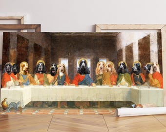 English Cocker Spaniel Last Supper Canvas Art: Renaissance Dog Mom Gift, Personalized Pet Portrait