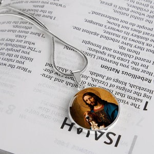 Basset Hound and Jesus Christ Necklace, Dog Pendant, Engrave Option, Custom Renaissance Dog, Personalized Memorial Jewelry image 5