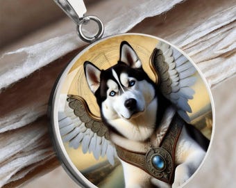 Colgante de ángel de husky siberiano: collar conmemorativo personalizado para perros