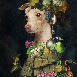 Italienischer Windhund Geschenke, Iggy Hund Kunst, Winter, Frühling, Sommer, Herbst, vier Jahreszeiten Arcimboldo, Renaissance Hund Mama & Papa Geschenke Bild 6