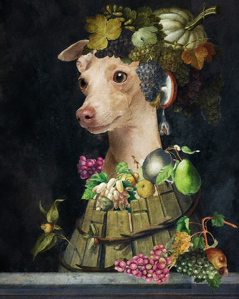 Italienischer Windhund Geschenke, Iggy Hund Kunst, Winter, Frühling, Sommer, Herbst, vier Jahreszeiten Arcimboldo, Renaissance Hund Mama & Papa Geschenke Bild 6