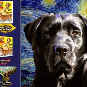 Black Labrador Retriever Art on Canvas The Starry Night Customized Print Personalized Dog Portrait for Mom Dad Perfect Gifts image 3