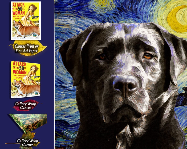 Black Labrador Retriever Art on Canvas The Starry Night Customized Print Personalized Dog Portrait for Mom Dad Perfect Gifts image 3