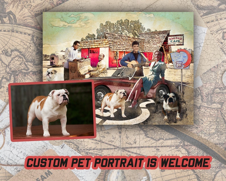 Australian Shepherd Route 66 Vintage Print Classic Hollywood Company CANVAS Art original Aussie Dog gifts