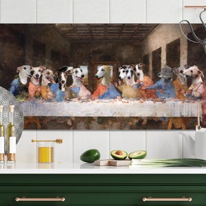 Retrato real personalizado de perro Whippet de la Última Cena, Retratos de perros reales, Retrato real personalizado de mascota, Arte canino regio imagen 14