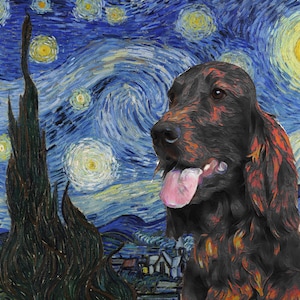 Customized Irish Setter Art CANVAS Starry Night Personalized Van Gogh print Irish Red Setter Portrait Dog Mom & Dad gifts