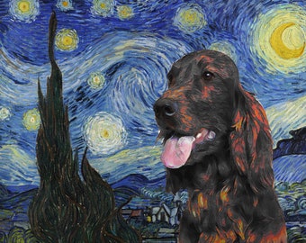 Custom Irish Setter Starry Night Canvas Print: Van Gogh Style Dog Portrait