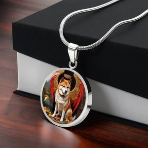 Akita Inu Angel Necklace, Japanese Akita Dog Pendant with Engraving Option, Renaissance Dog Gifts, Custom Dog Memorial Jewelry image 6