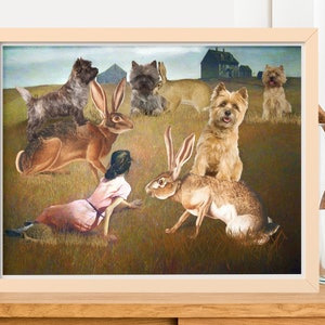 Cairn Terrier Art Christina's World CANVAS Print Dog riding Hare Mom & Dad gifts wall art by Nobility Dogs image 8