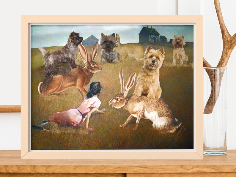 Cairn Terrier Art Christina's World CANVAS Print Dog riding Hare Mom & Dad gifts wall art by Nobility Dogs image 8