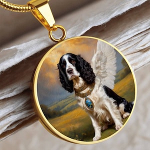 English Springer Spaniel Necklace Angel, Personalized with Engrave Option, Renaissance Dog, Dog Pendant, Custom Dog Memorial Gifts