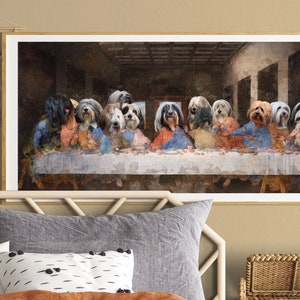 Tibetan Terrier Art, Tibetan Terrier Dog Gifts, Tibetan Terrier Last Supper, Renaissance Dog Masterpiece Print, Dog Mom & Dad gifts